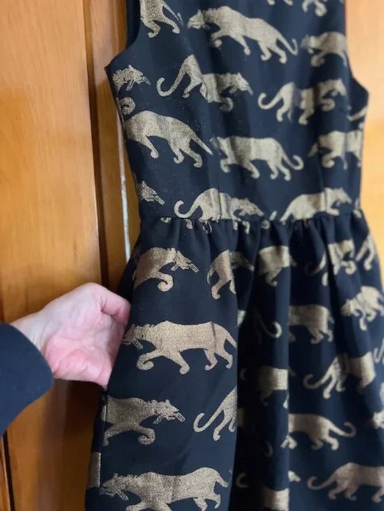 Eyedoll Anthropologie Black & Gold Panther Dress Woman's Size 4 - Picture 6 of 11